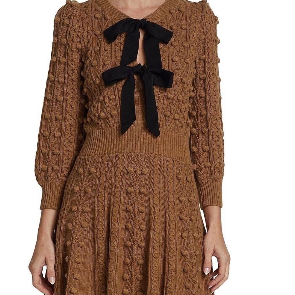 Alice + Olivia Brown Textured Dress with Black Bow
